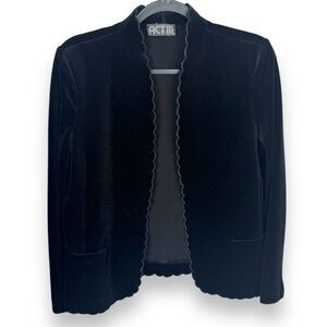 Act III Vintage 90s Black Velvet Women Blazer Size 8 Scalloped Union Made in USA
